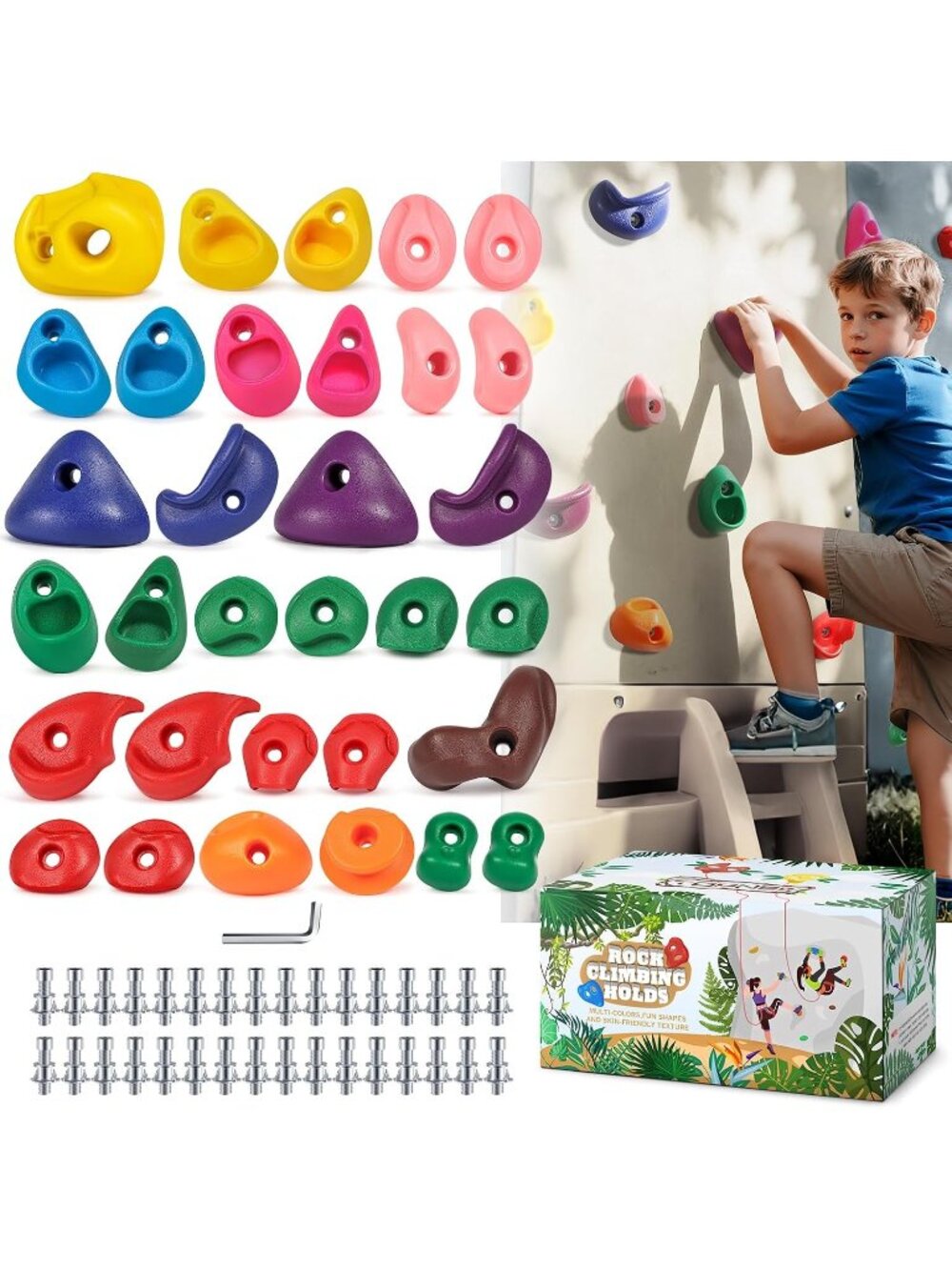 32Pcs Rock Climbing Holds for Kids, Climbing Wall Grips for Playground